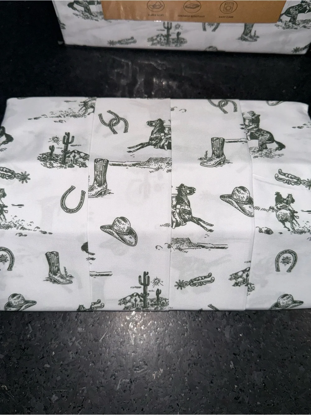 NEW Wrangler WESTERN DESERT COWBOY White & Green Queen Sheet Set SO VERY SOFT